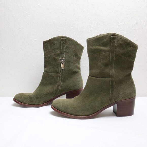 Adrienne Vittadini Fonzie Olive Western Suede Heeled Booties Size 8.5 - Picture 3 of 15